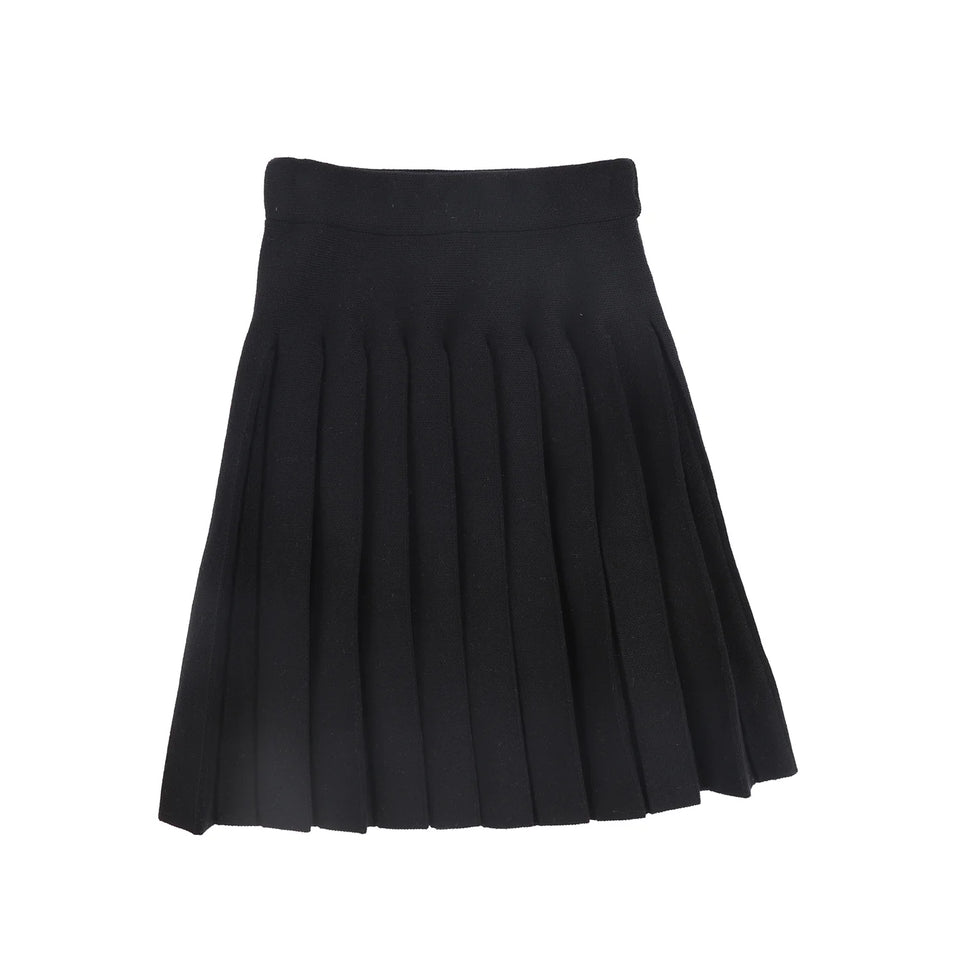 Bamboo Black Knit Pleated Skirt