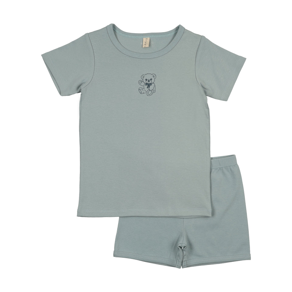 Bonjoy Blue Teddy Embroidered Graphic Lounge Set