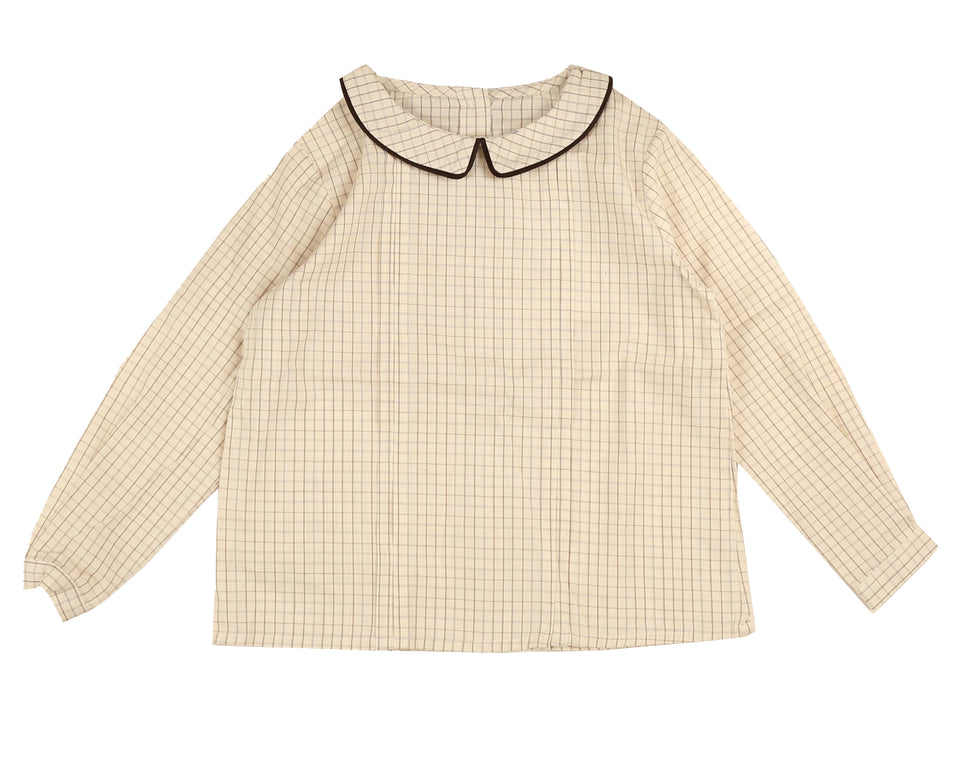 Belati Mocha Plaid Peter Pan Neck Shirt