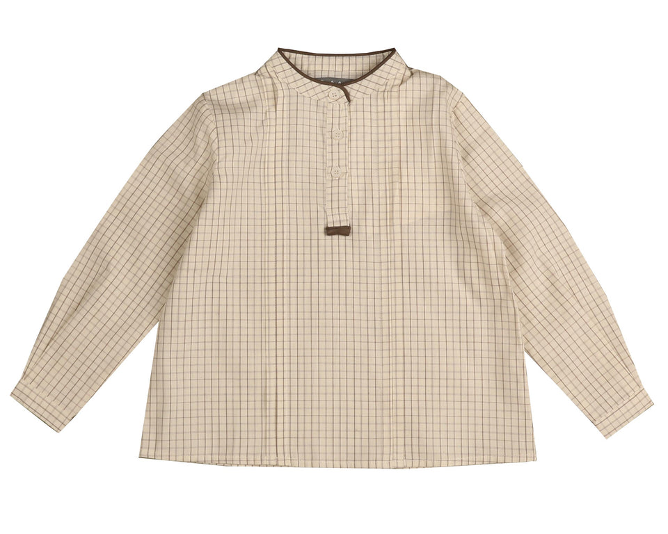 Belati Mocha Plaid Mandarin Neck Shirt