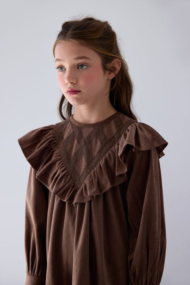 Petite Amalie Chocolate Criss Cross Cord Dress
