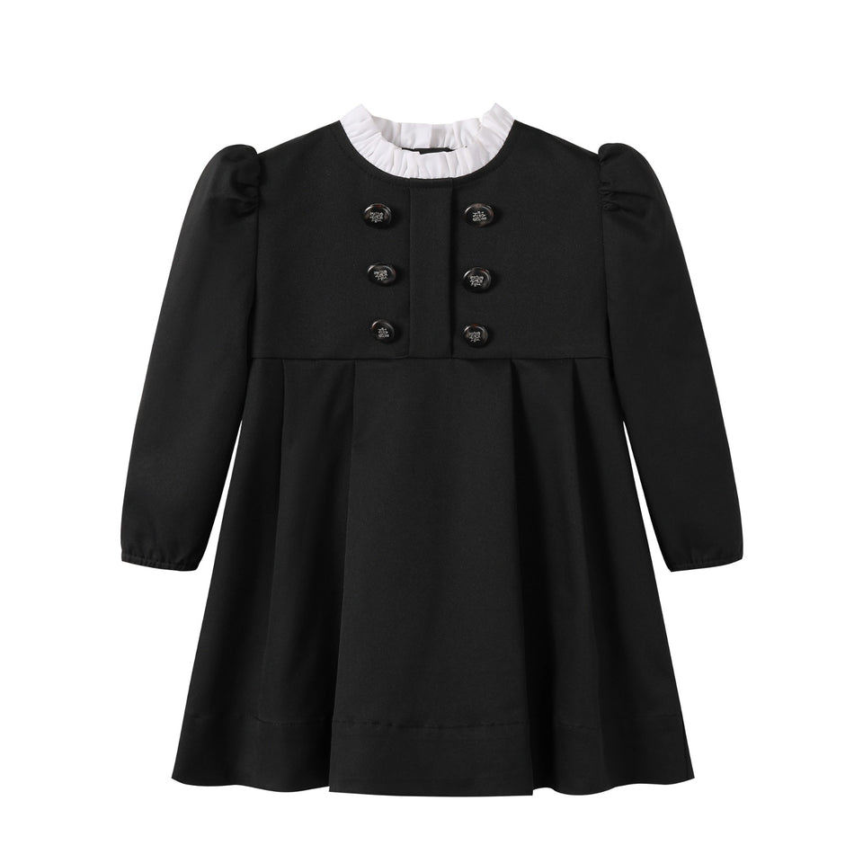 Nou Nelle Black Taffeta Double Breasted Dress