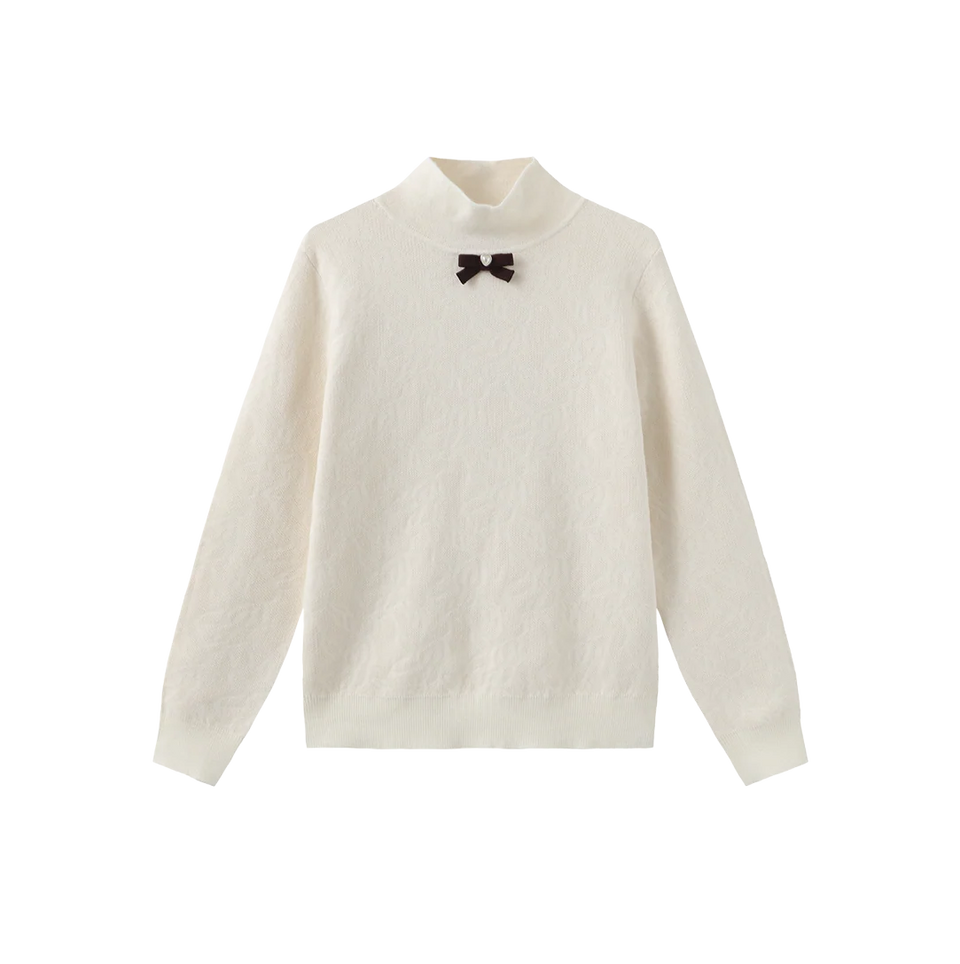 Burgundy Neck Bow Knit Turtleneck
