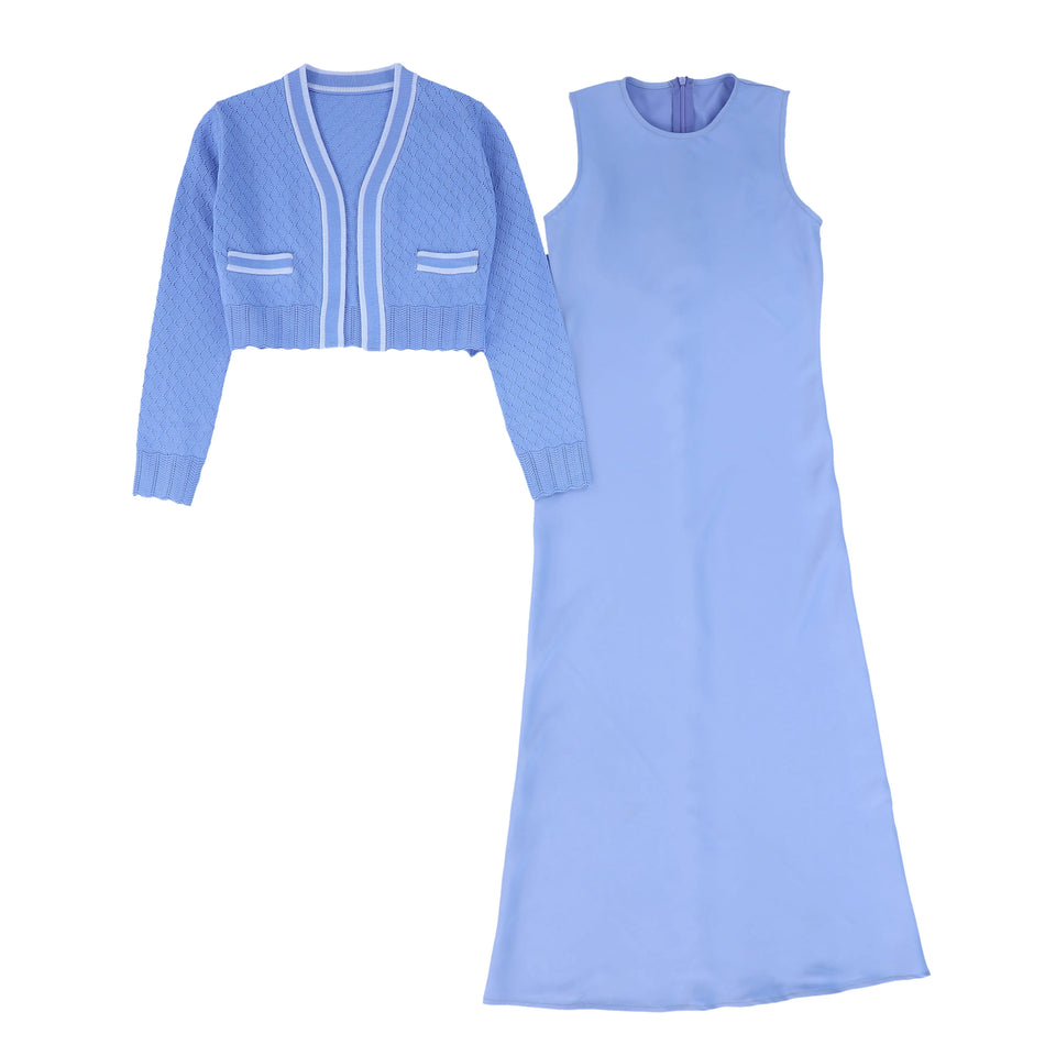 Bace Light Blue Pointelle Cardigan Maxi Dress