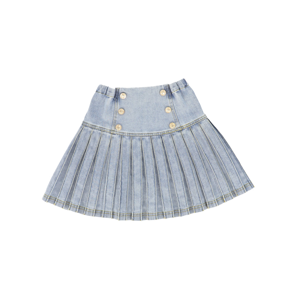 Bace Low Cut Blue Denim Pleated Skirt