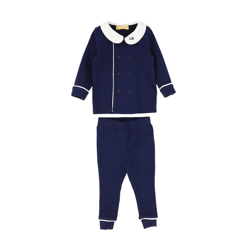 Le Bourdon Navy Piped Double Breasted Sleepwear Set