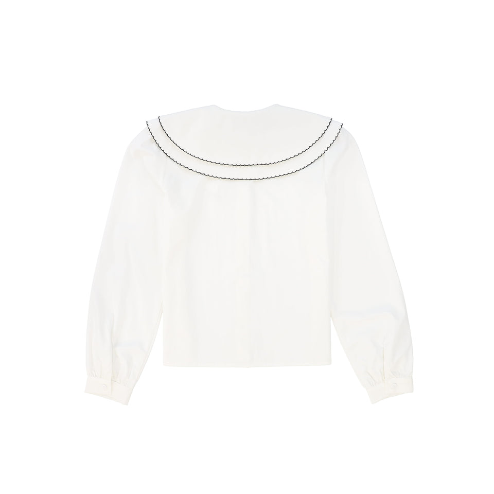 Valentina White Scallop Double Collar Blouse