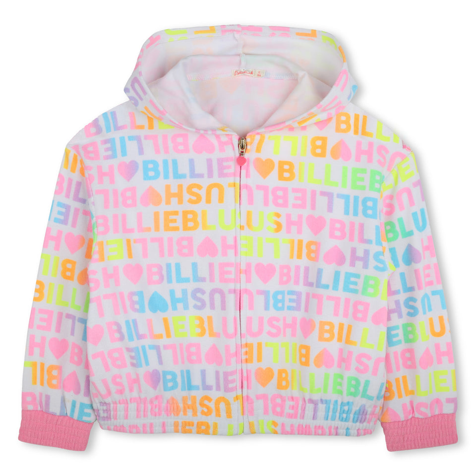 Billie Blush White Terry Allover Print Zip Up Sweatshirt