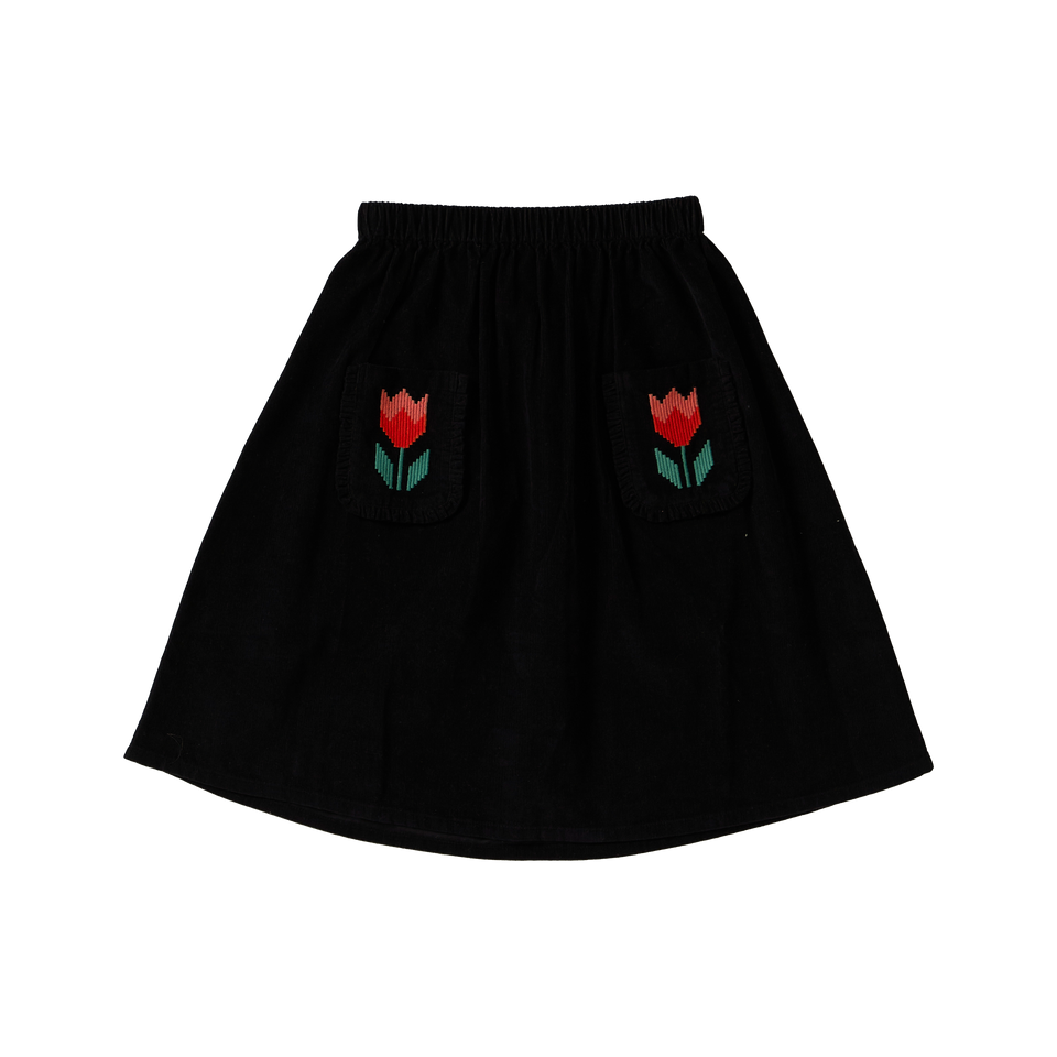 Wander & Wonder Black Ruffle Corduroy Skirt