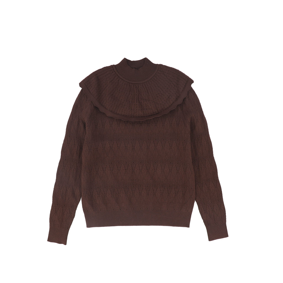 Valentina Brown Pointelle Knit Cape Sweater