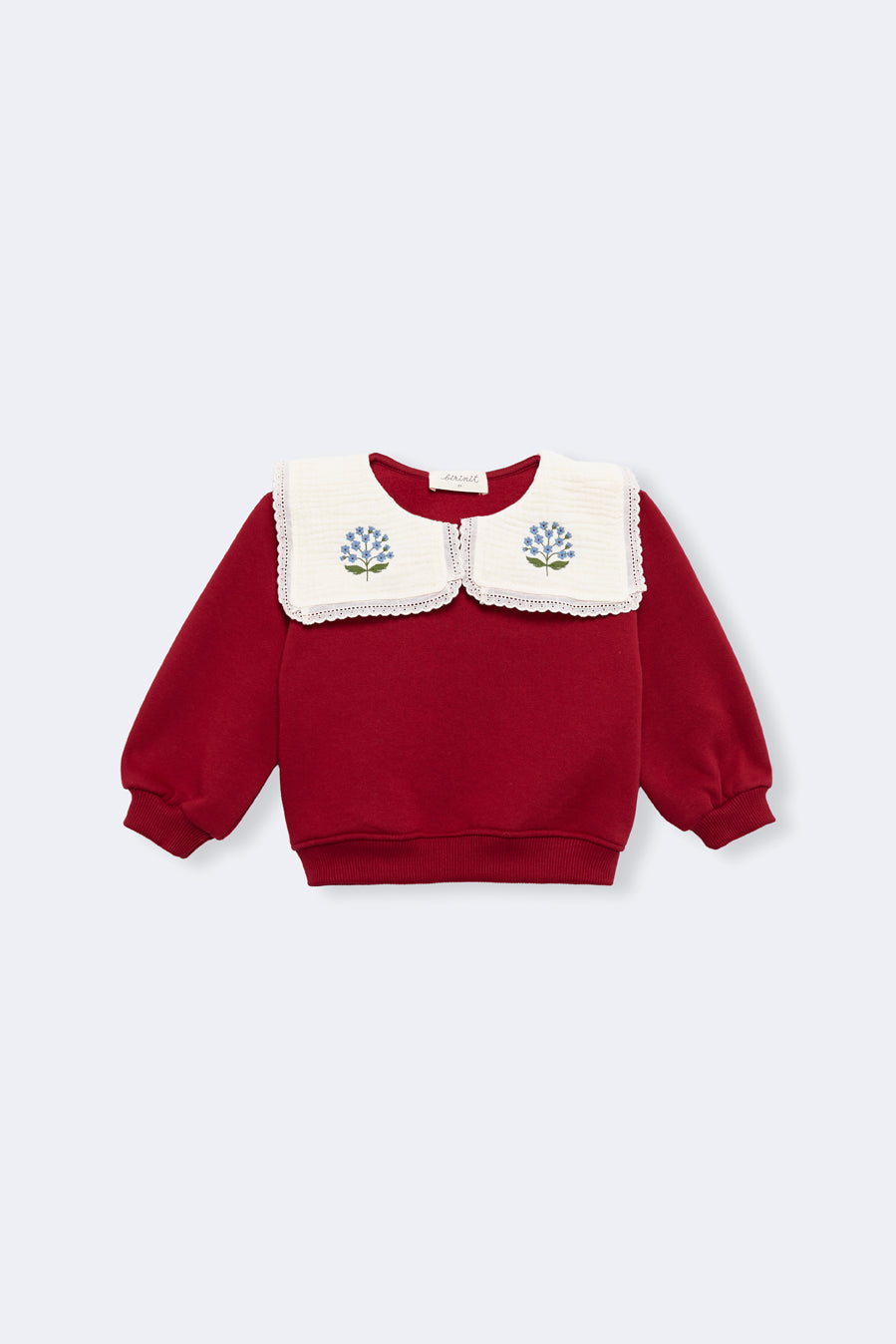Birinit Cherry/Ribera Embroidered Collared Sweater Set