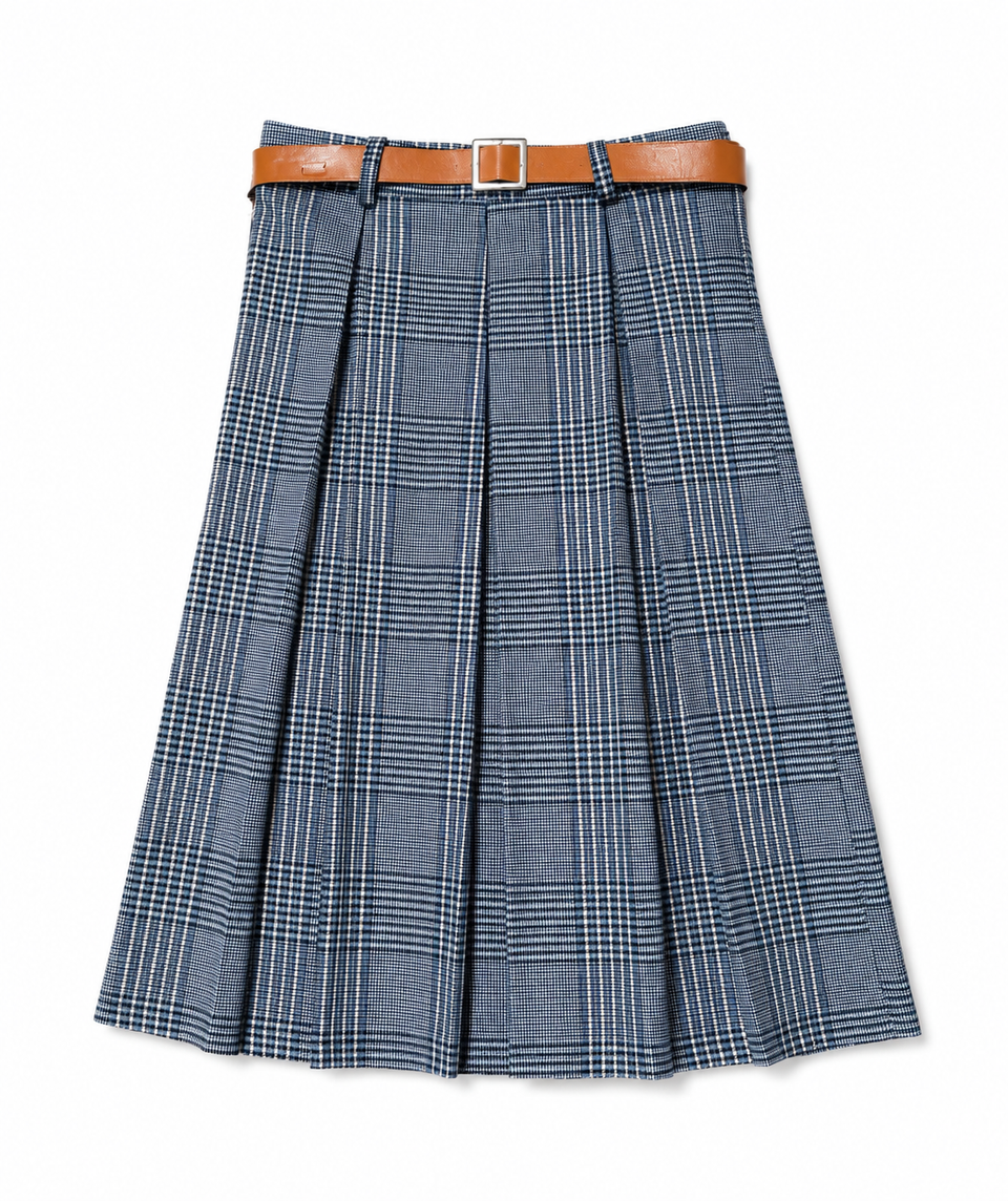 Swanky Turquoise Plaid Black Belt Skirt