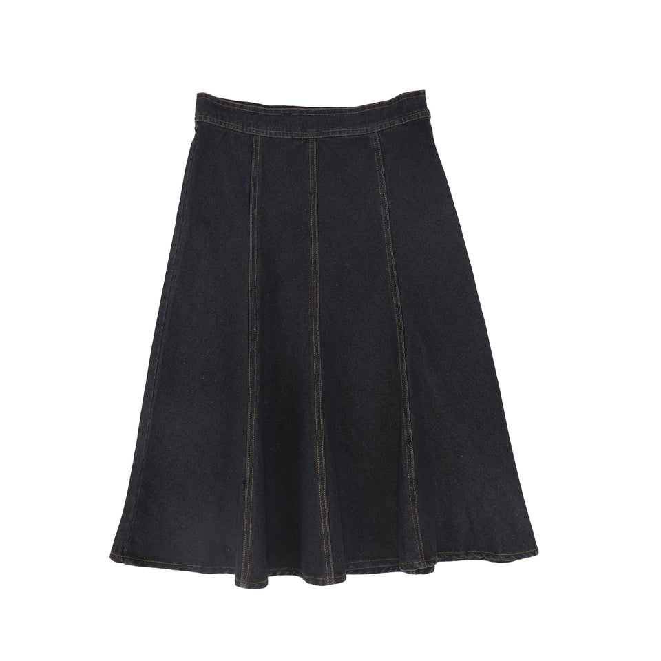 Valentina Black Denim Contrast Seam Skirt