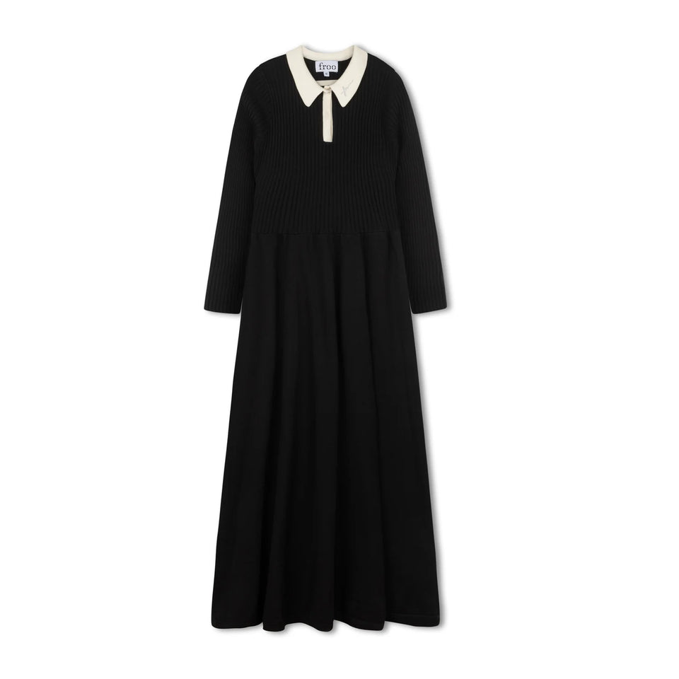 Froo Black Knit Collar Maxi Teen Dress