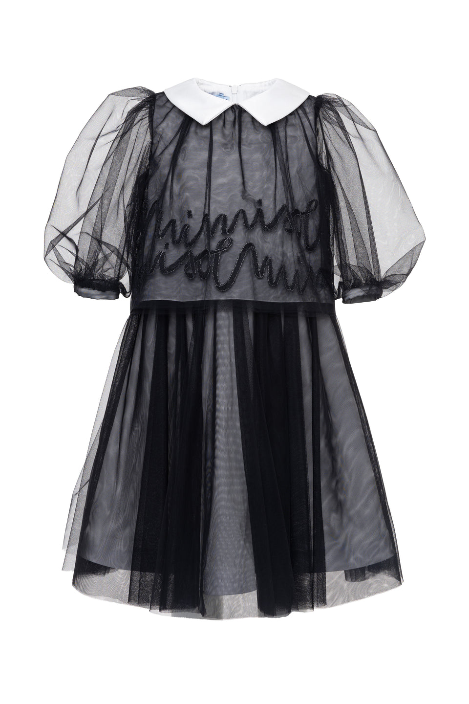Mimisol Black Embroidered  Tulle Dress