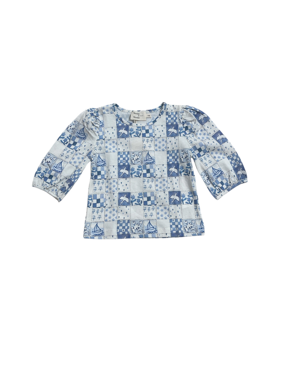 Wander and Wonder Blue Tile 3/4 Tshirt