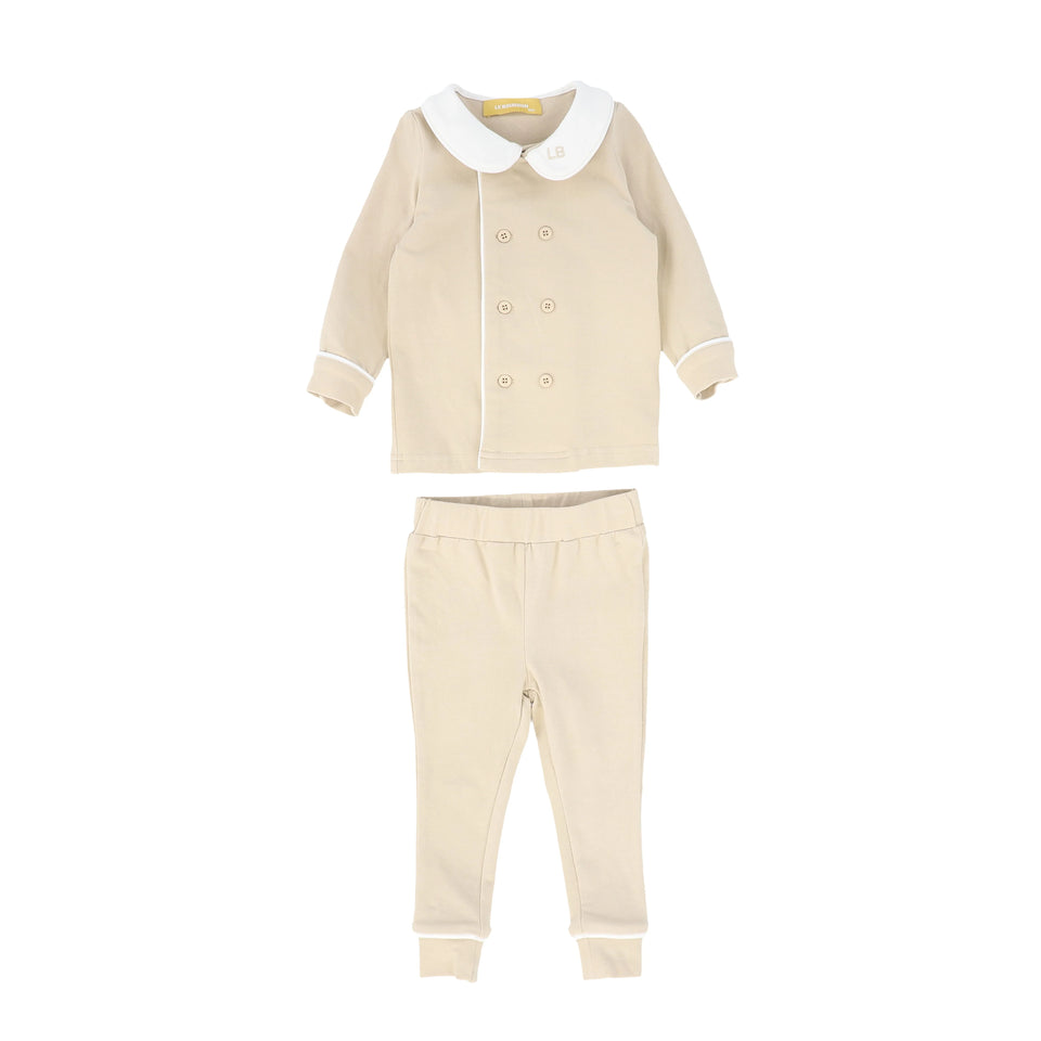 Le Bourdon Tan Piped Double Breasted Sleepwear Set