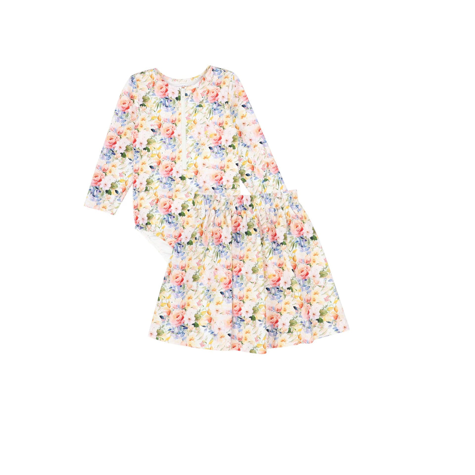 Water Club Floral Half Zip Swim Skirt Set