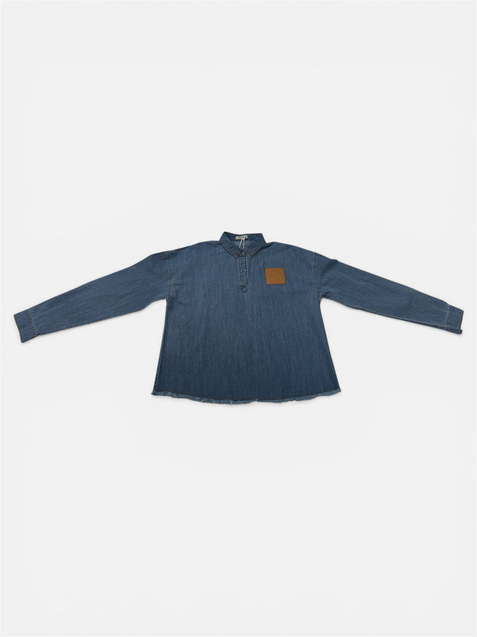 Valentina Light Blue Denim Leather Pocket Shirt