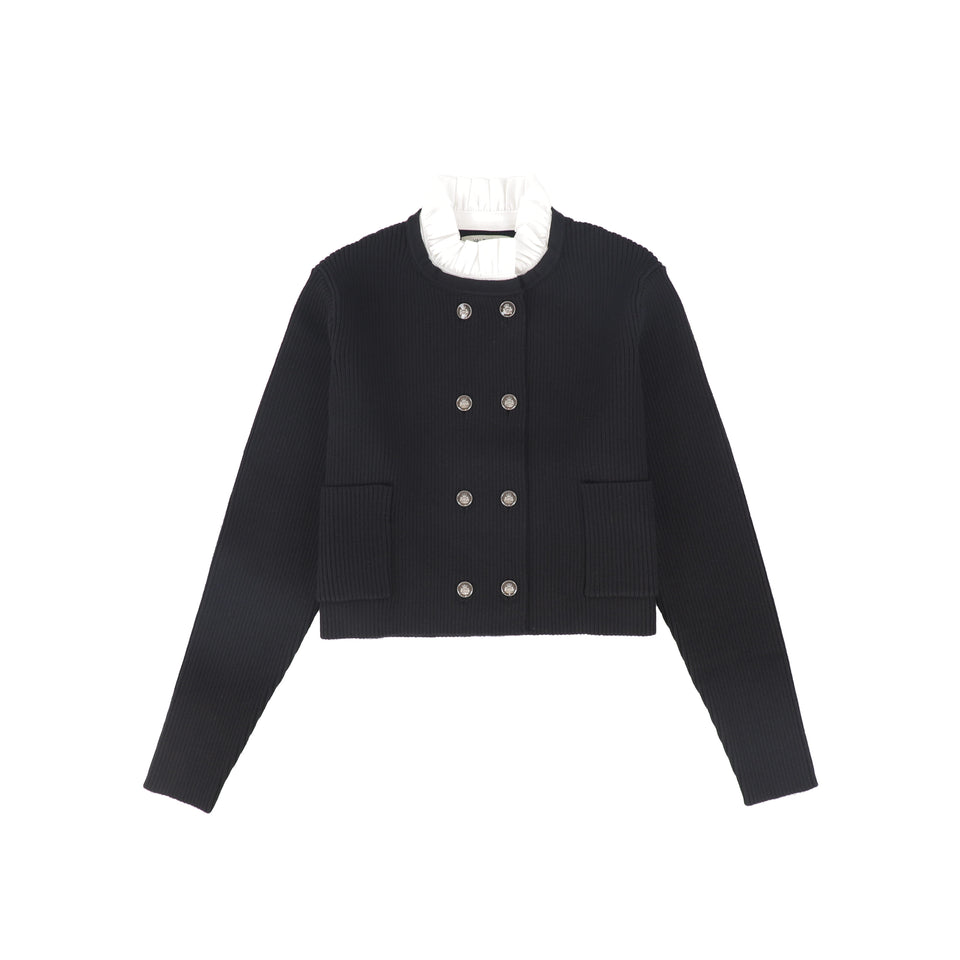 Valentina Black Double Breasted Ribbed Knit Blazer