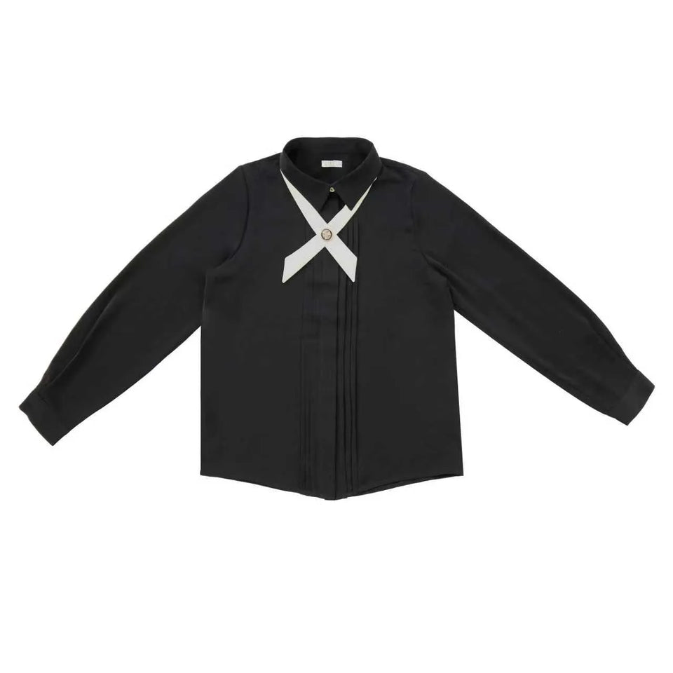 Coco Blanc Black Front Pleated Blouse
