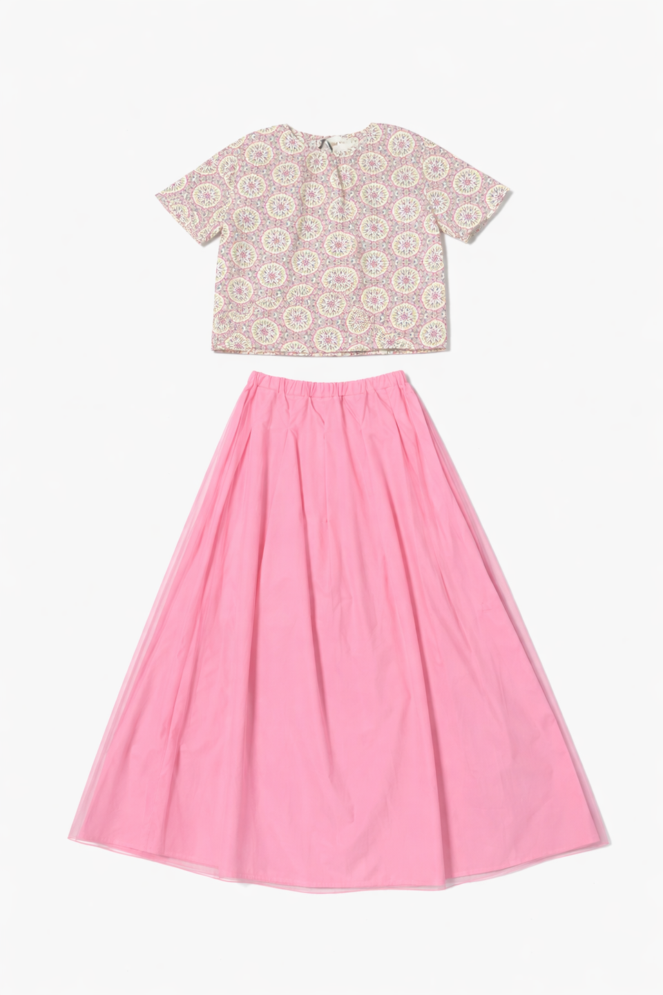 Be For All Gathered Neck Blouse + Pink Skirt Set