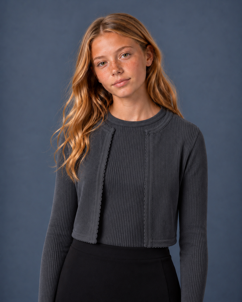 We The Kids Grey Crop Cardigan Shell Set