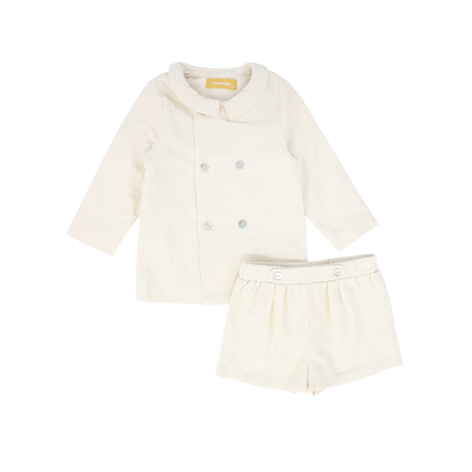 Le Bourdon Cream Corduroy Double Breasted Blouse Set