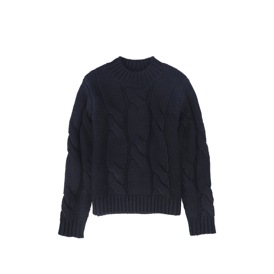 Le Bourdon Navy Cable Knit Chunky Sweater