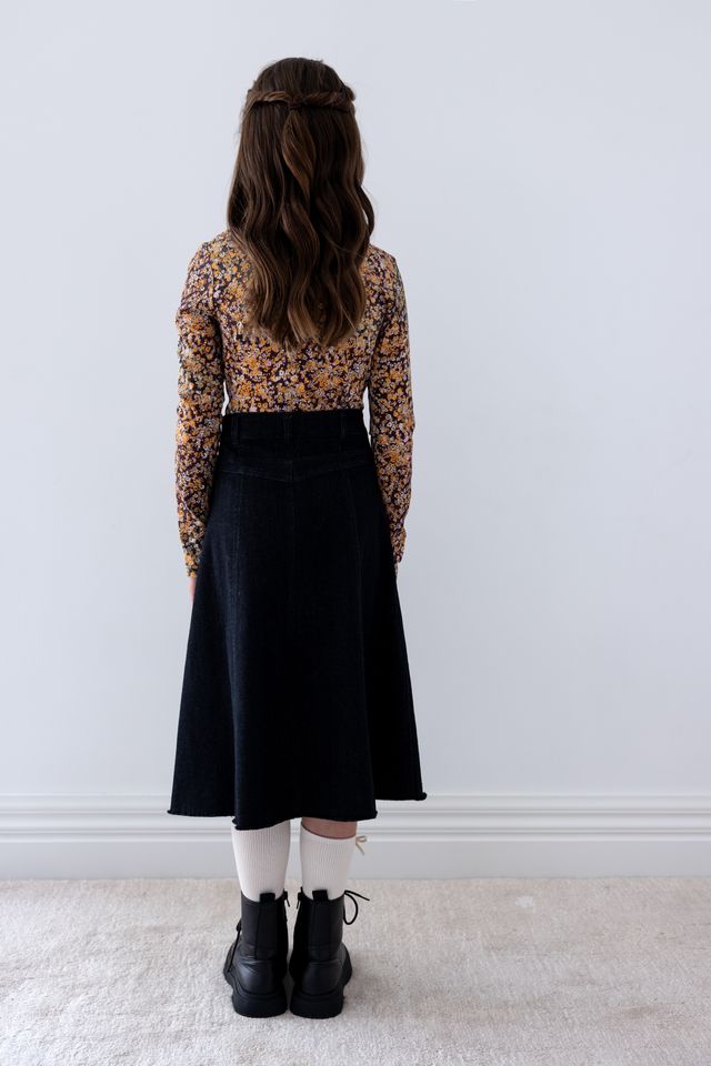 Steph Black Wash Denim Button Through Skirt