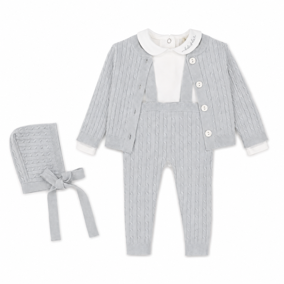 Bebe Jolee Blue Embroidered Collar Marled Knit 3pc Set