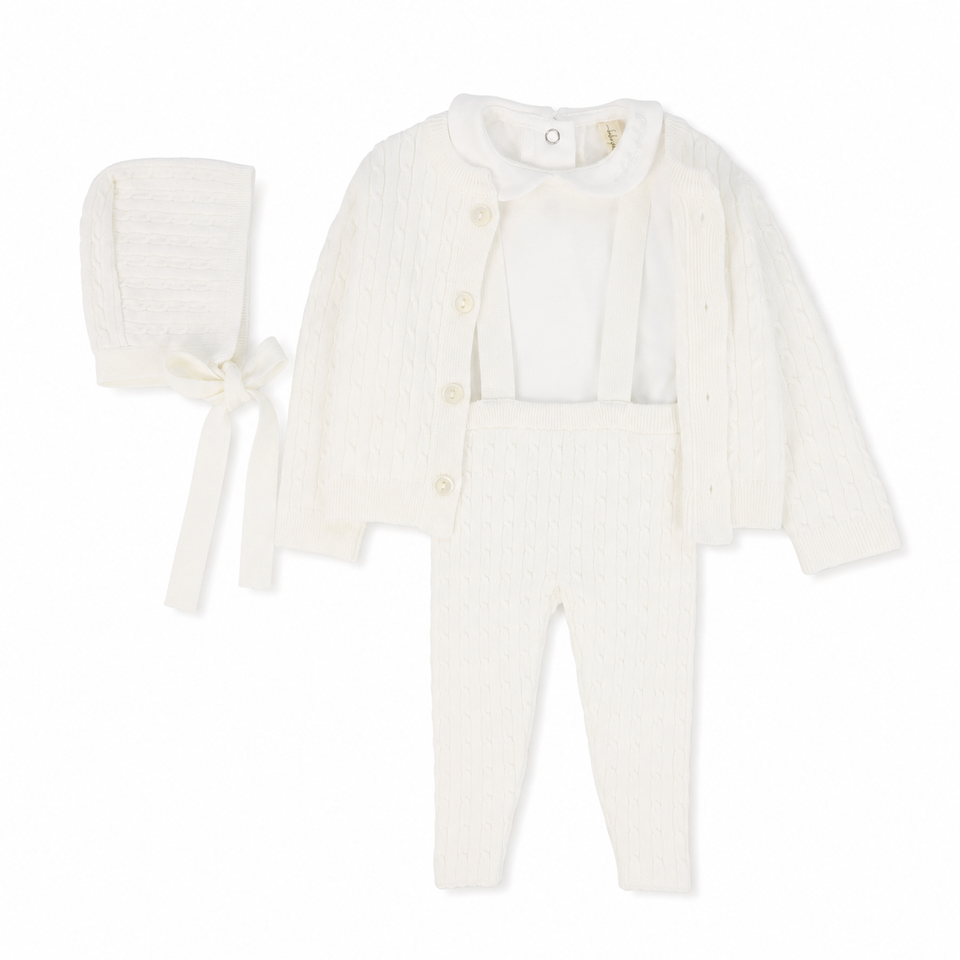 Bebe Jolee White Embroidered Collar Marled Knit 3pc Set