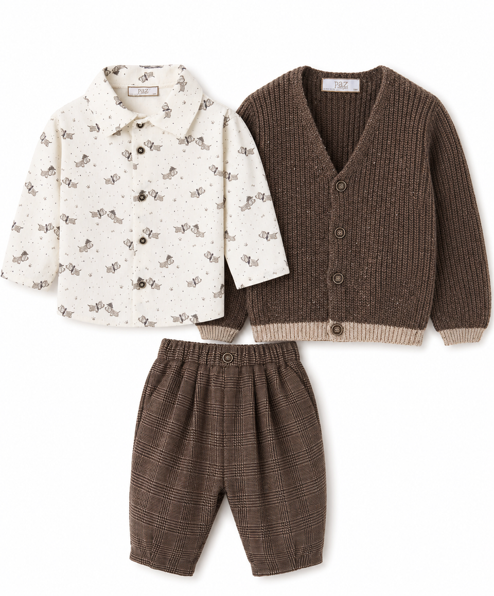 Paz Moka Knit Cardigan Dog 3pc Set