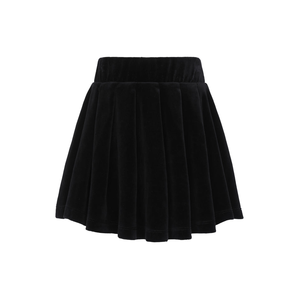 Little Parni Black Velour Pleated Skirt