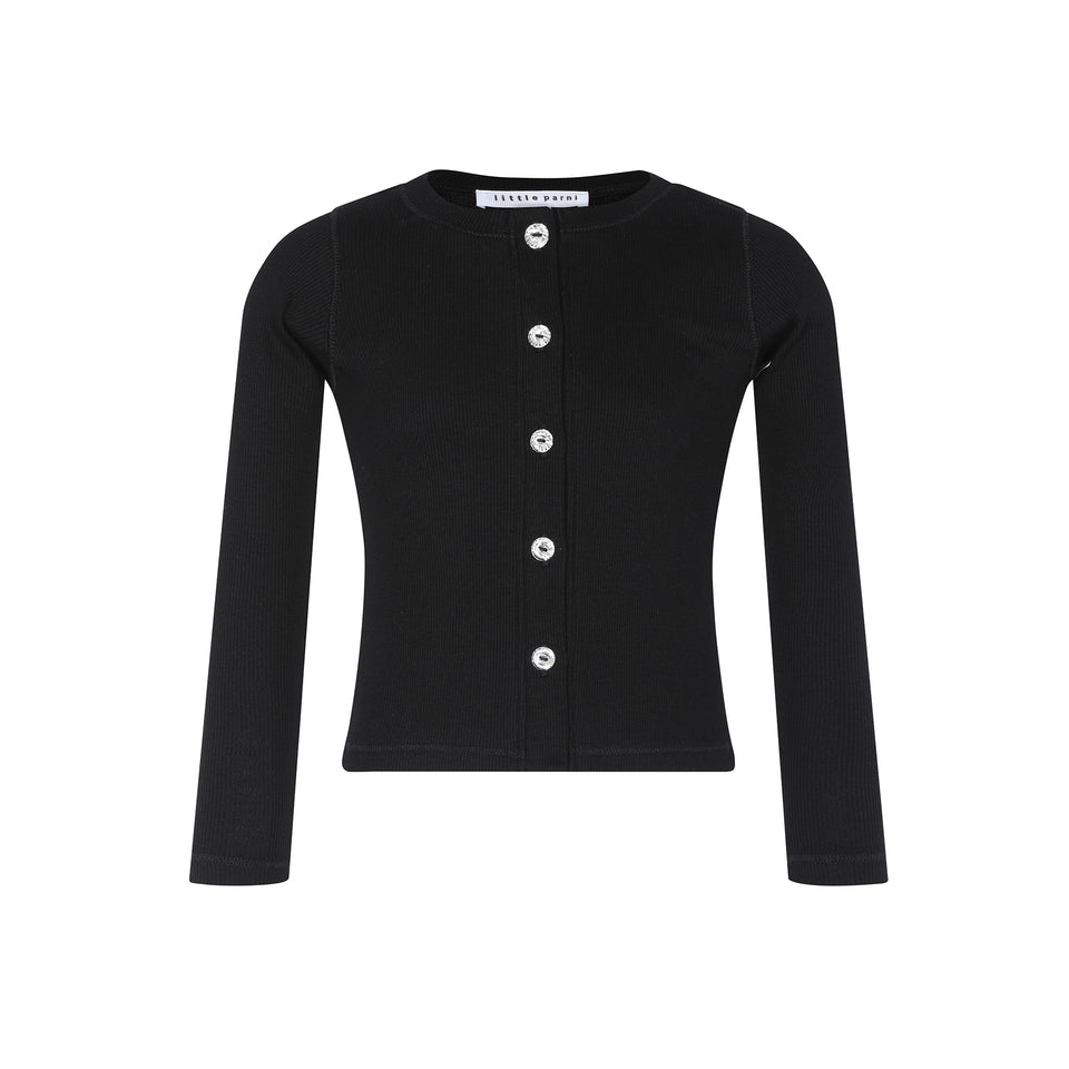 Little Parni Black Rhinestone Cardigan
