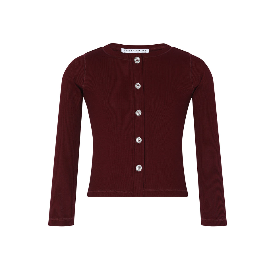 Little Parni Burgundy Rhinestone Cardigan