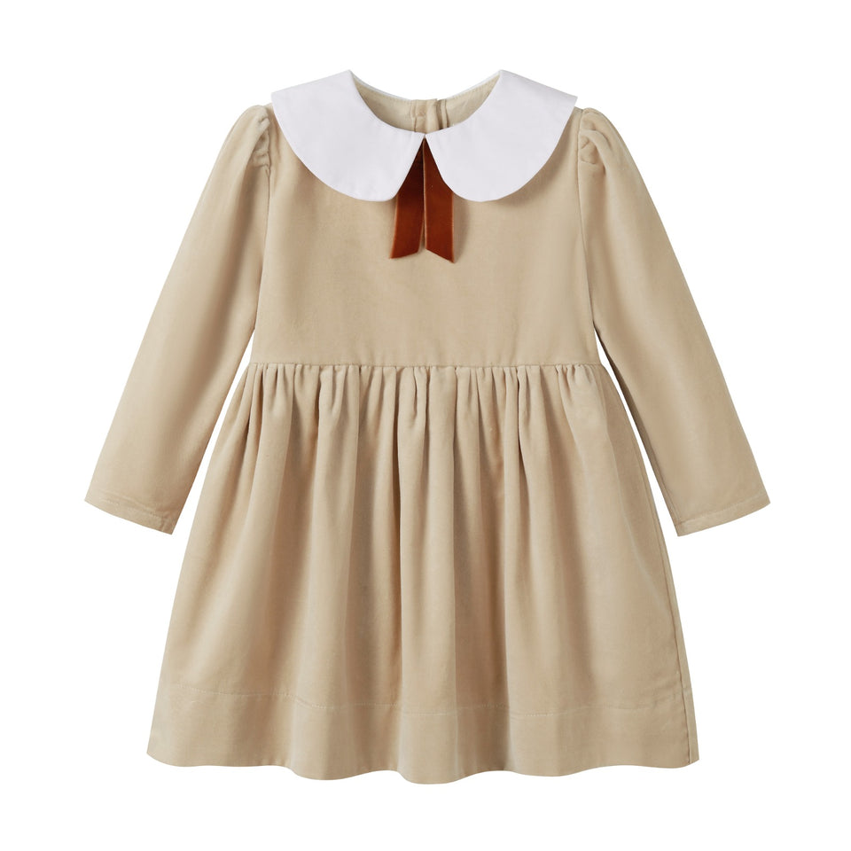 Nou Nelle Crushed Velour Tan Tie Dress