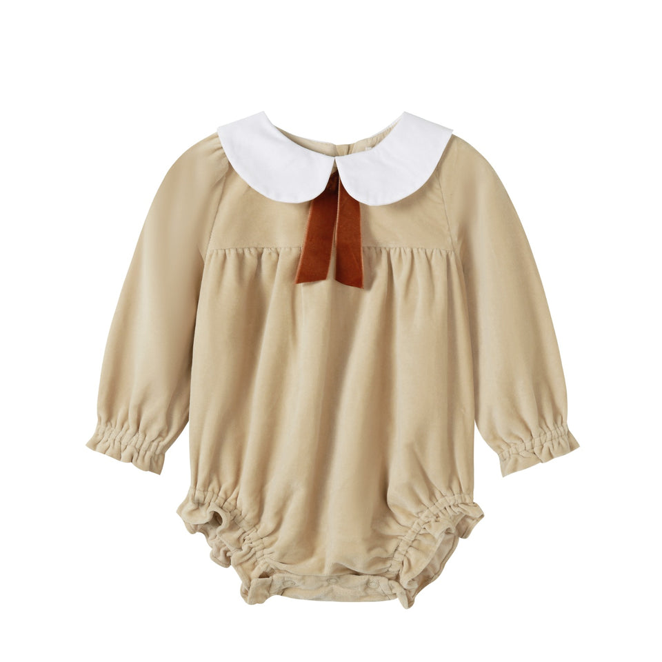 Nou Nelle Crushed Velour Tan Tie Romper