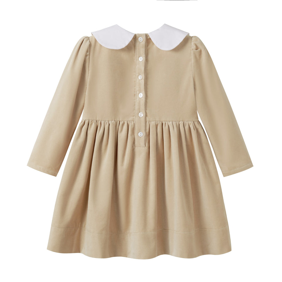 Nou Nelle Crushed Velour Tan Tie Dress