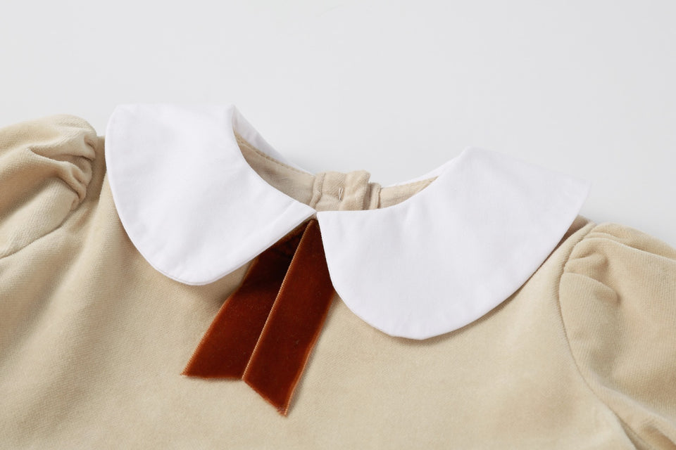 Nou Nelle Crushed Velour Tan Tie Dress