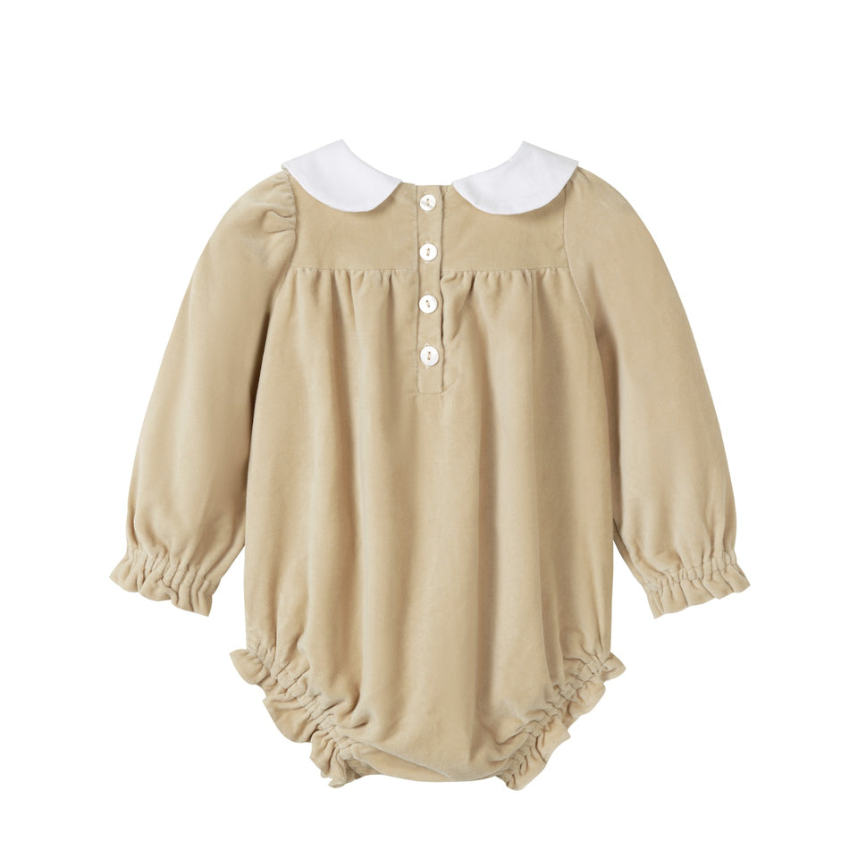 Nou Nelle Crushed Velour Tan Tie Romper