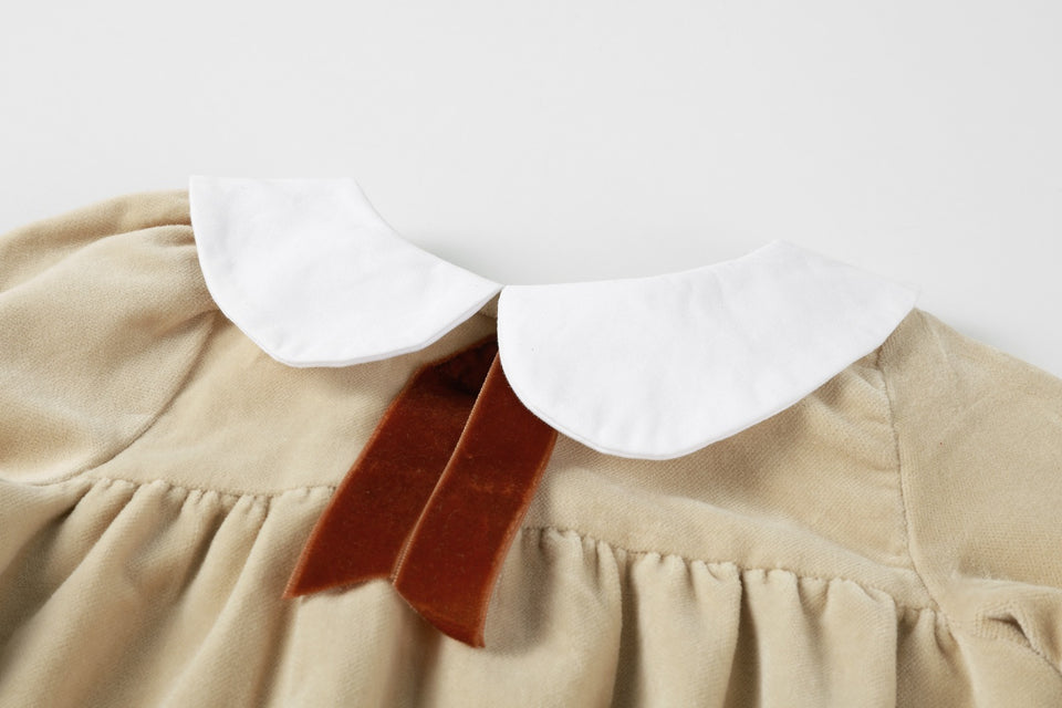 Nou Nelle Crushed Velour Tan Tie Romper