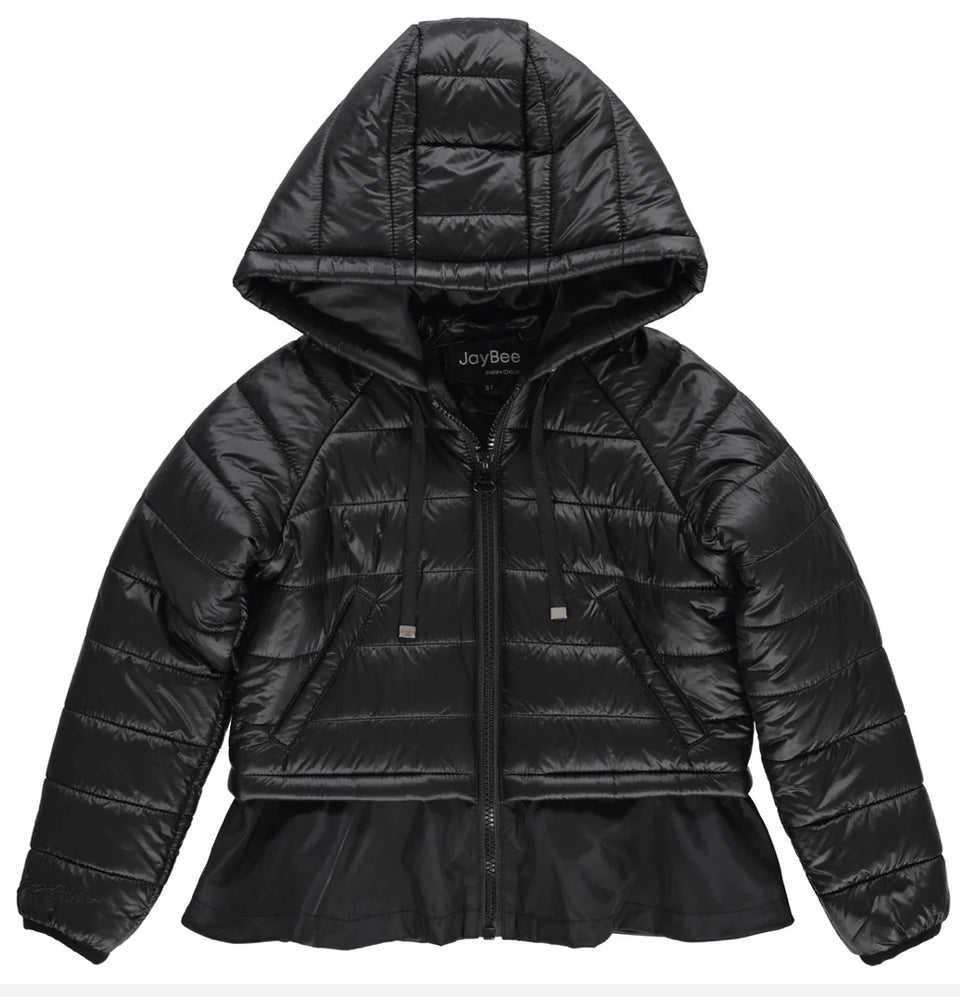 Jaybee Peplum Puffer Black Jacket