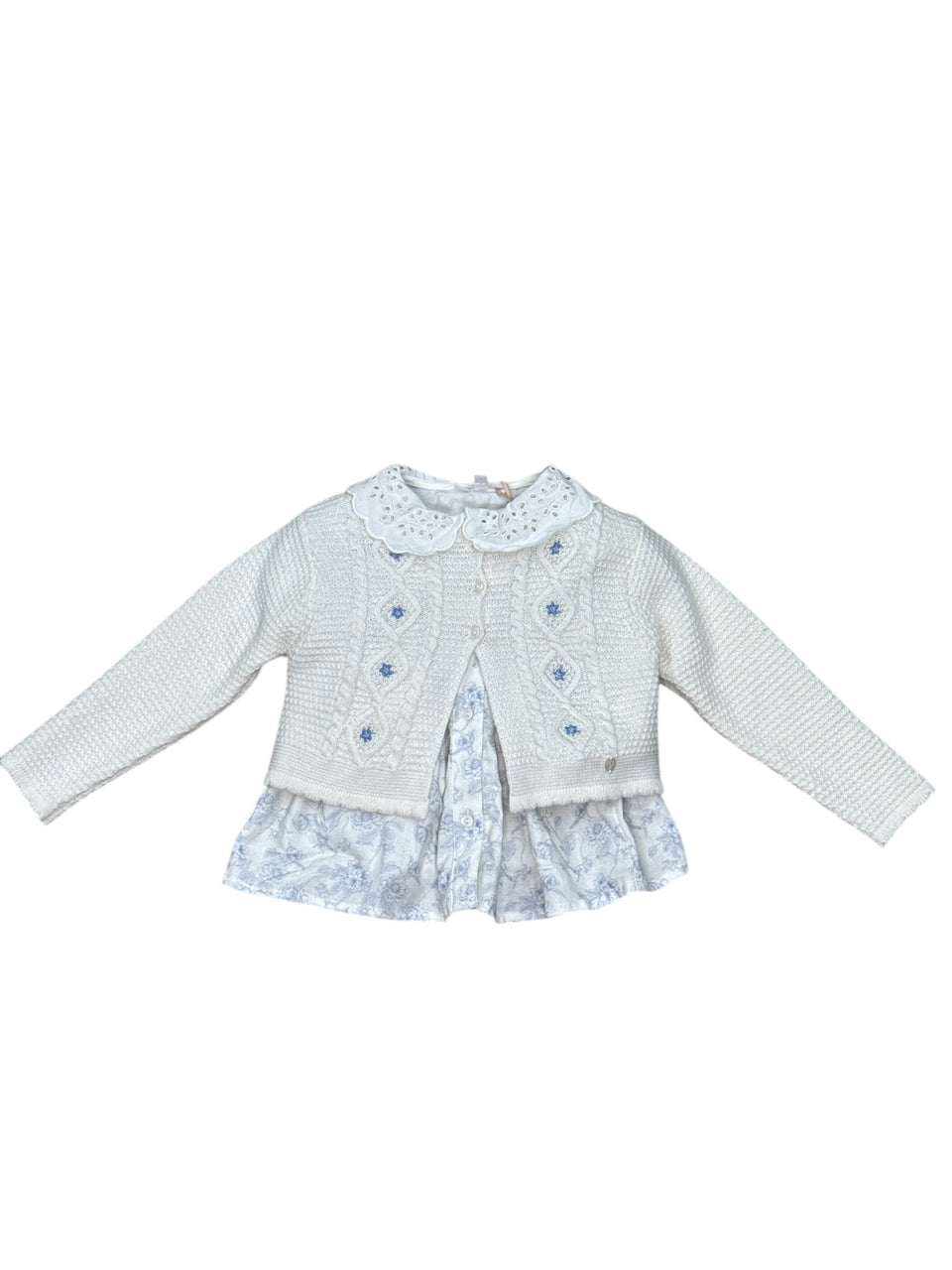 Patachou Blue Print Blouse w/ Cardigan