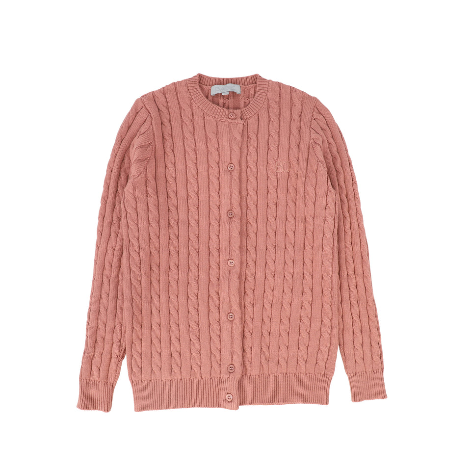 Bace Mauve Cable Knit Logo Cardigan