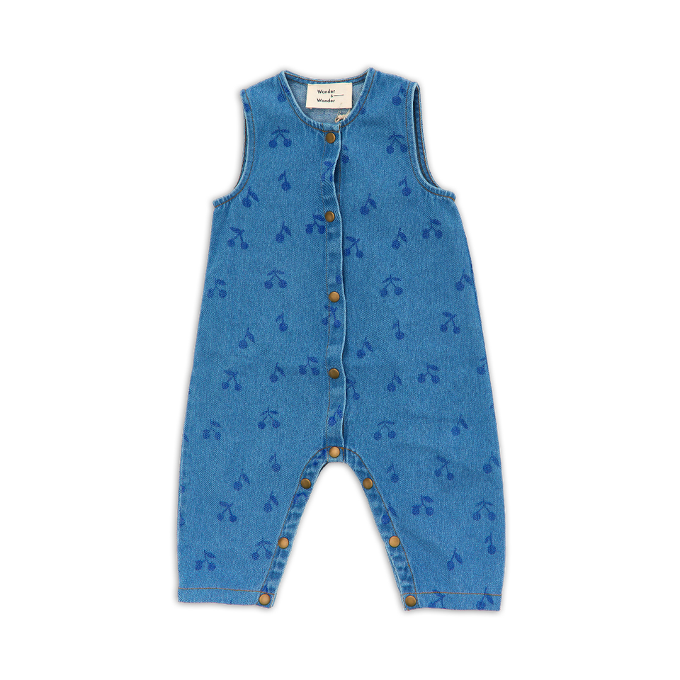 Wander and Wonder Cherries Denim Woven Romper