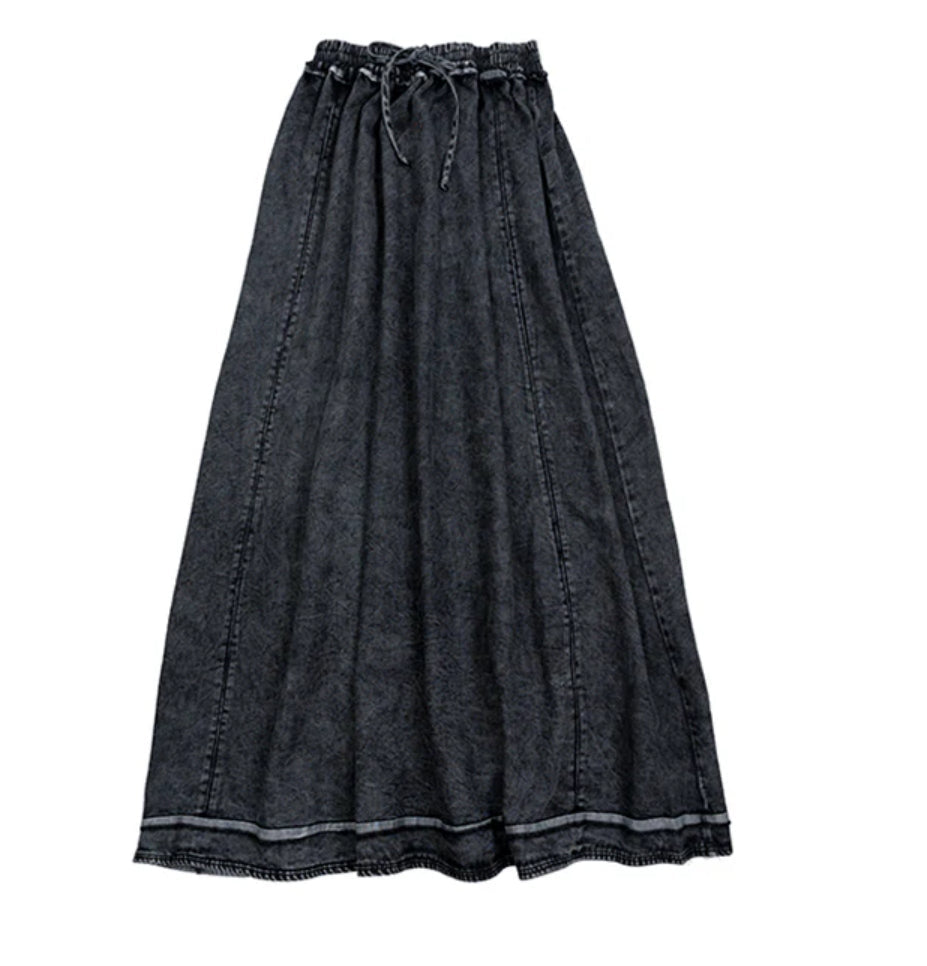 Luna Mae Black Denim Rose Skirt