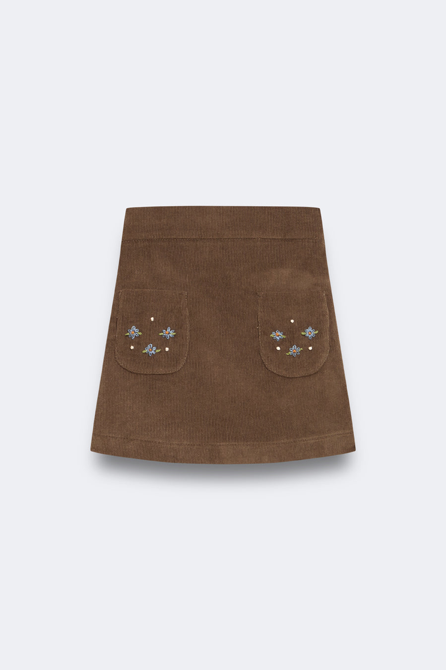 Birinit Khaki Corduroy Embroidered Skirt