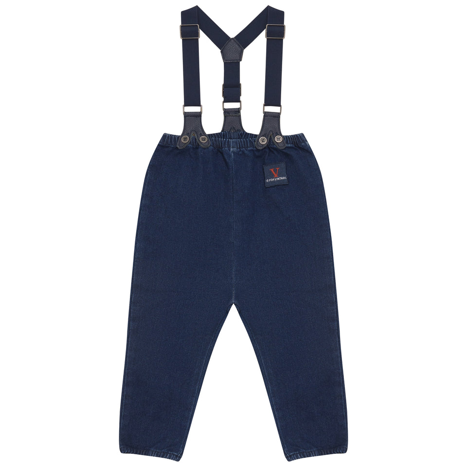 Calla Lili Denim Blue Boy Suspender Rompers