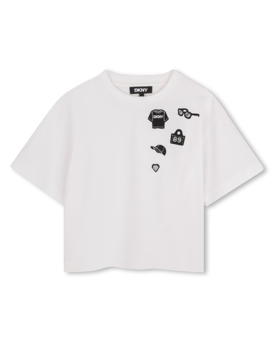 DKNY White Jersey S/S Embroidered Badges T- Shirt